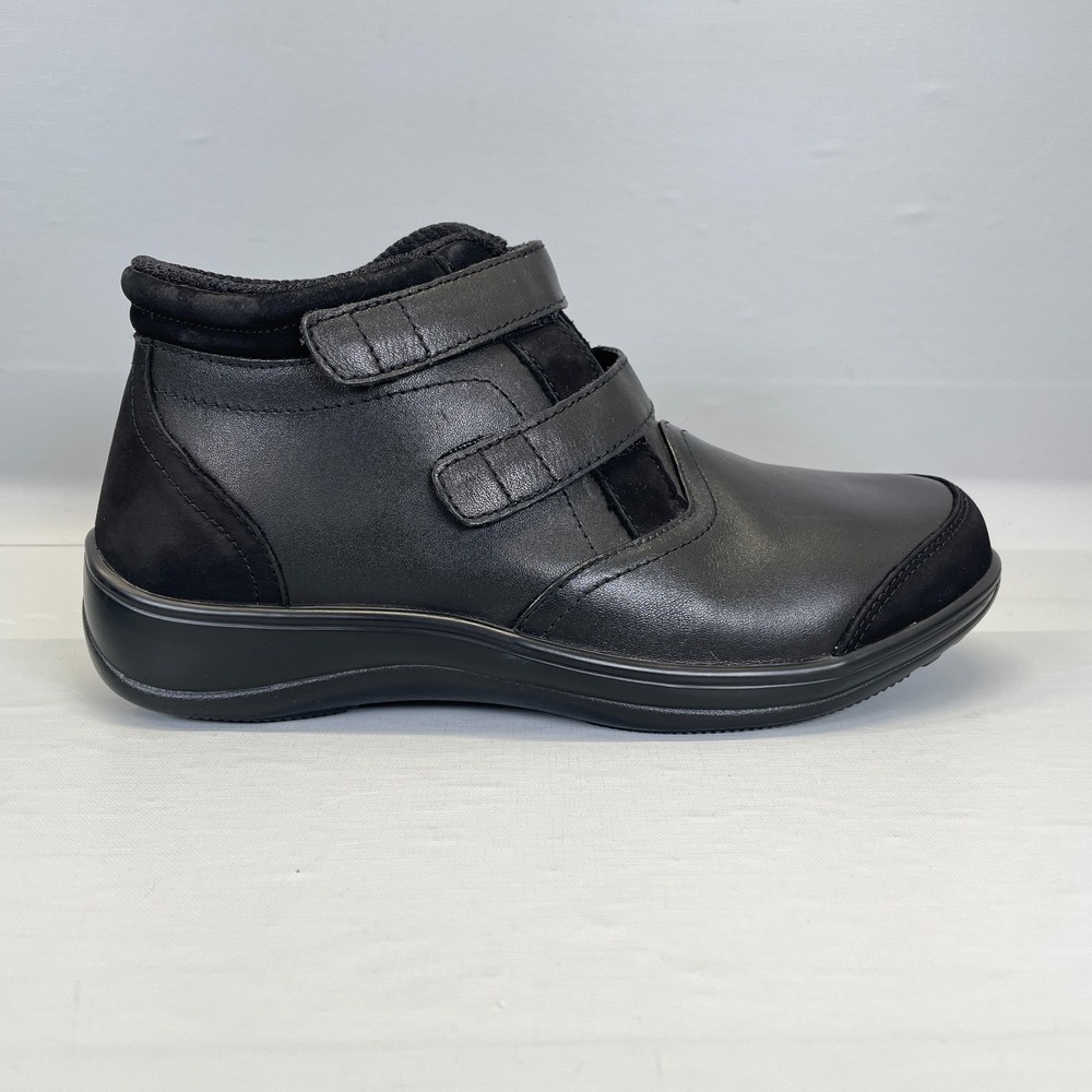 Orthofeet 887 Tivoli Ankle Boots Womens Size 7 D Black Leather Two Strap Shoes